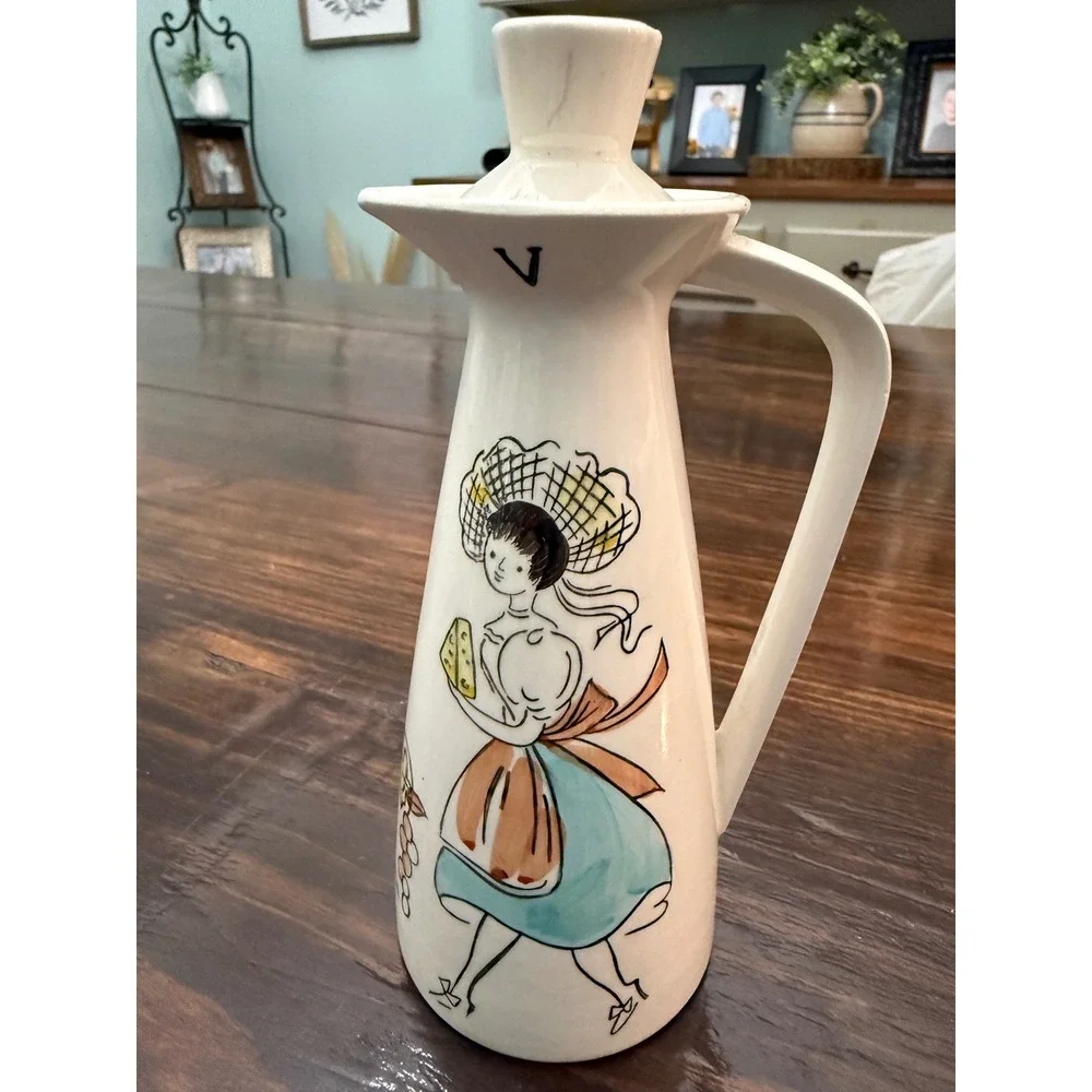 Vintage Ucagco Ceramics Japan Vinegar Cruet Stopper Hand Painted MCM Woman